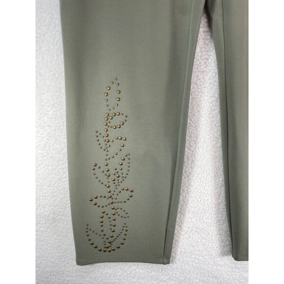 Slim Factor 1X Slim Straight Elastic Waist Pants NWT Green Studded Accents - Picture 3 of 12